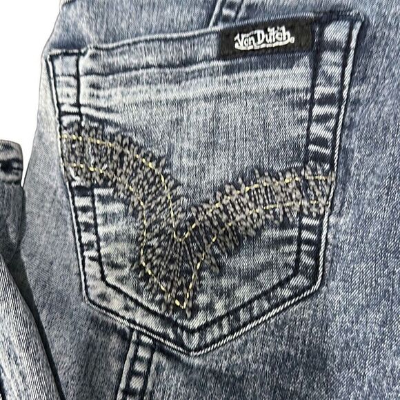 VON DUTCH Vintage SUPER RARE Reversible Denim Patchwork Skinny Jeans Size 27 (US - Picture 9 of 14